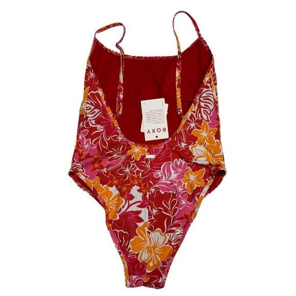 Roxy Juniors Sz S Swimsuit Sea Spray Hibiscus Printed One Piece Pink Red NWT New - Picture 4 of 6